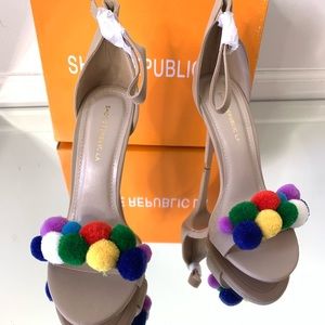 Shoe Republic LA Rainbow Pom Pom Heels